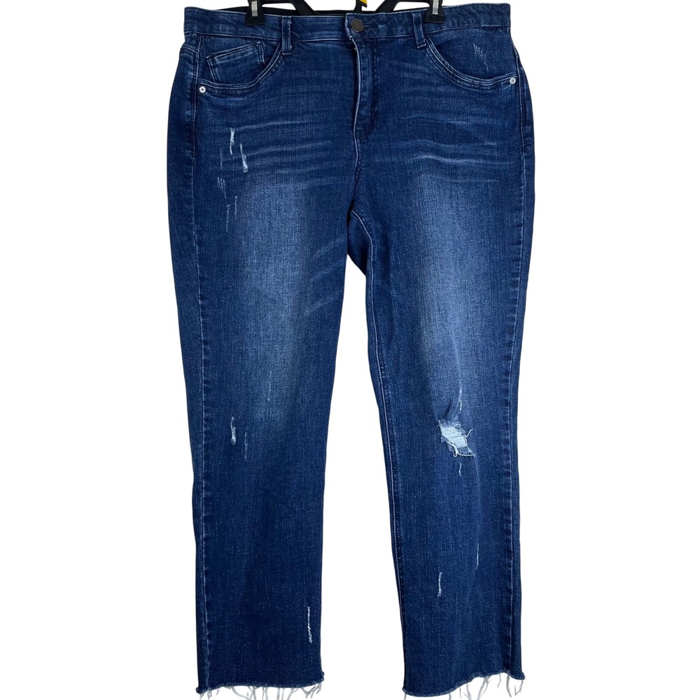 Democracy Ab Technology Distressed Straight Leg Jeans Womens 16 Raw Hem Denim